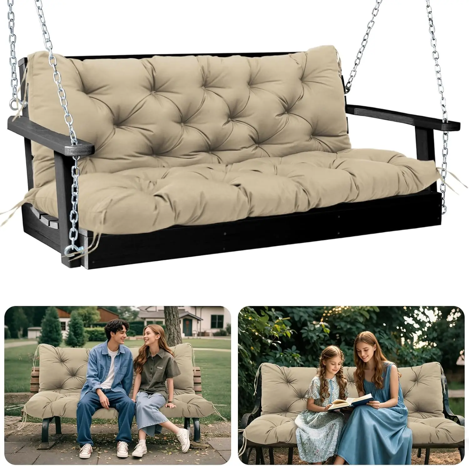 الوسادين الأرجوحة في الهواء الطلق ، الوساد الكاكي ، ووساد مقاعد مقاومة للماء ، استبدال 3 مقاعد ، 60 "سميكة 5"