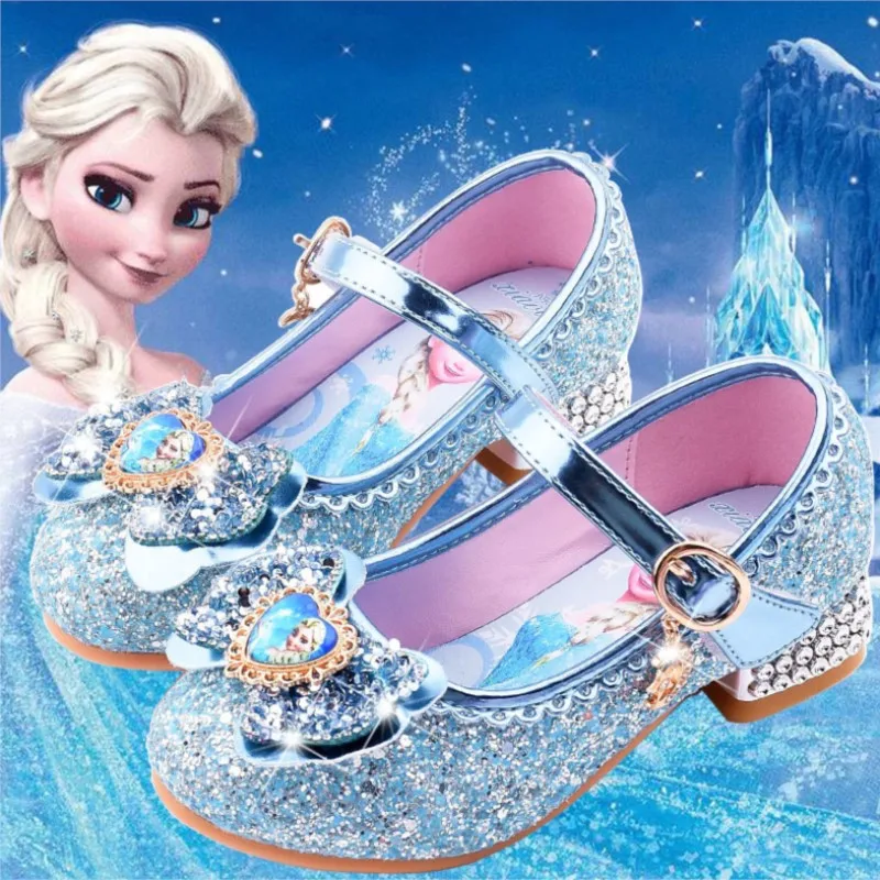 Nuove scarpe Elsa per ragazze scarpe per bambini in pelle di cartone animato scarpe per bambini principessa congelata sandali per ragazza vestito