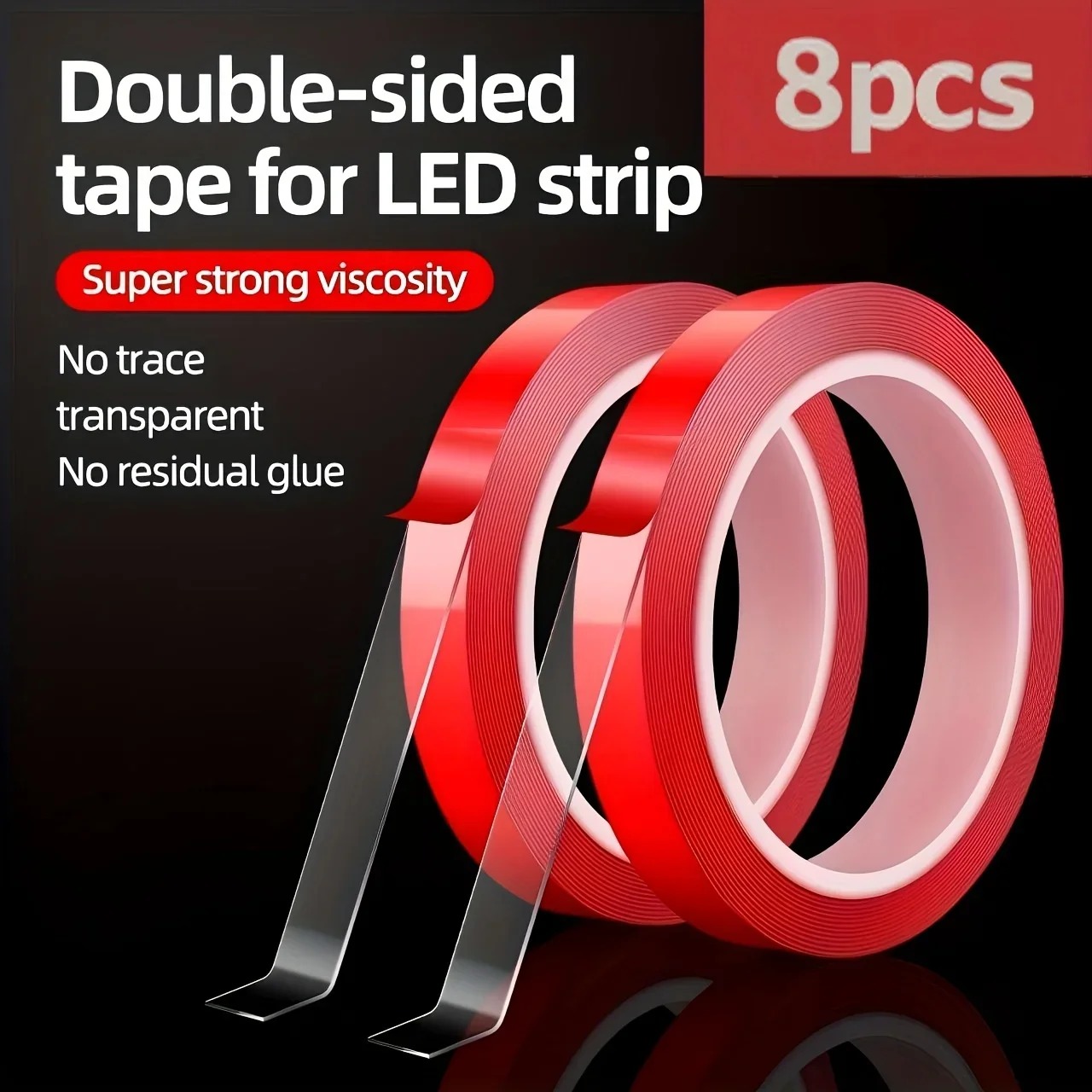 Strong Nano Double-Sided Tape | Adhesive for LED Light Strips | Meters of Removable No-Trace Glue | High Adhesion for Indoor