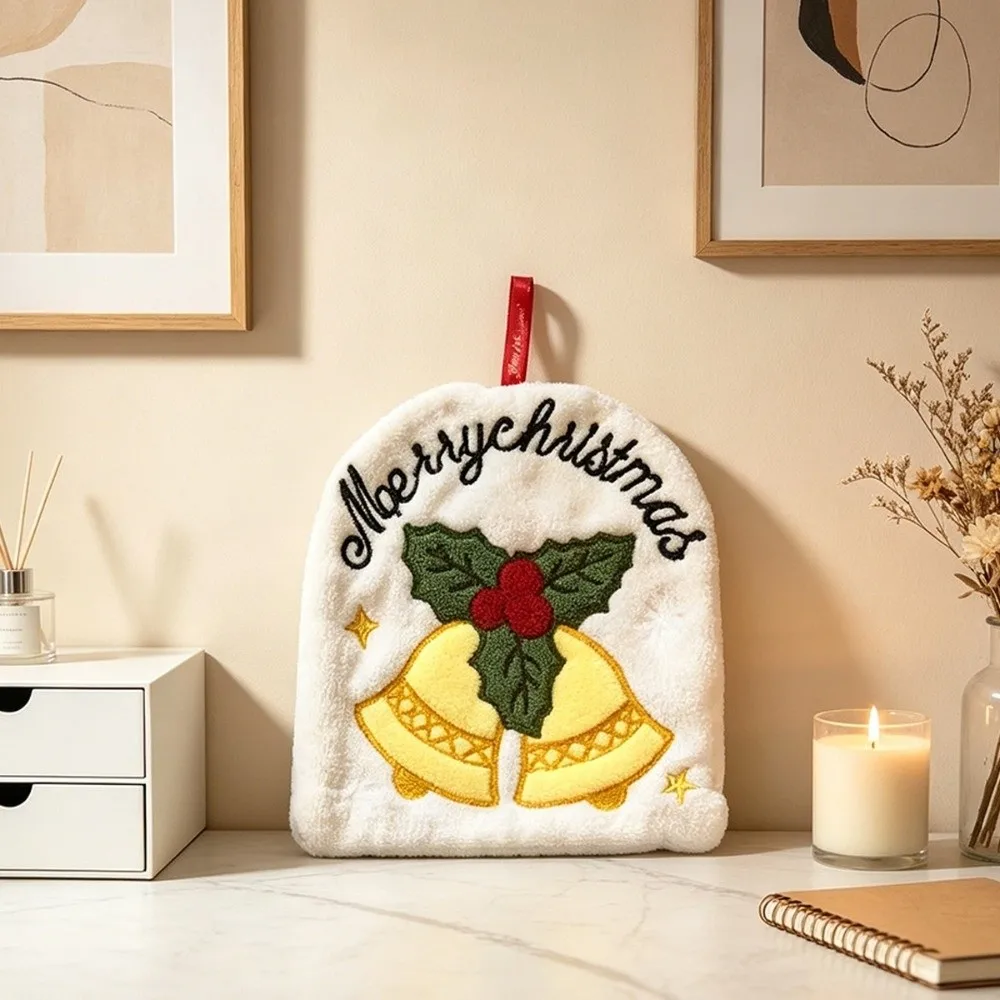New Water Absorption Christmas Hand Towels Quick-drying Hanging Santa Claus Hand Towel Coral Fleece Hanging Wipes Xmas Decor