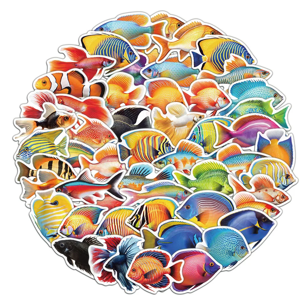 50 Stück Cartoon Tier Fisch Aufkleber niedlichen bunten Handy hüllen Handbücher Laptop Desktop Wasser becher Aufkleber