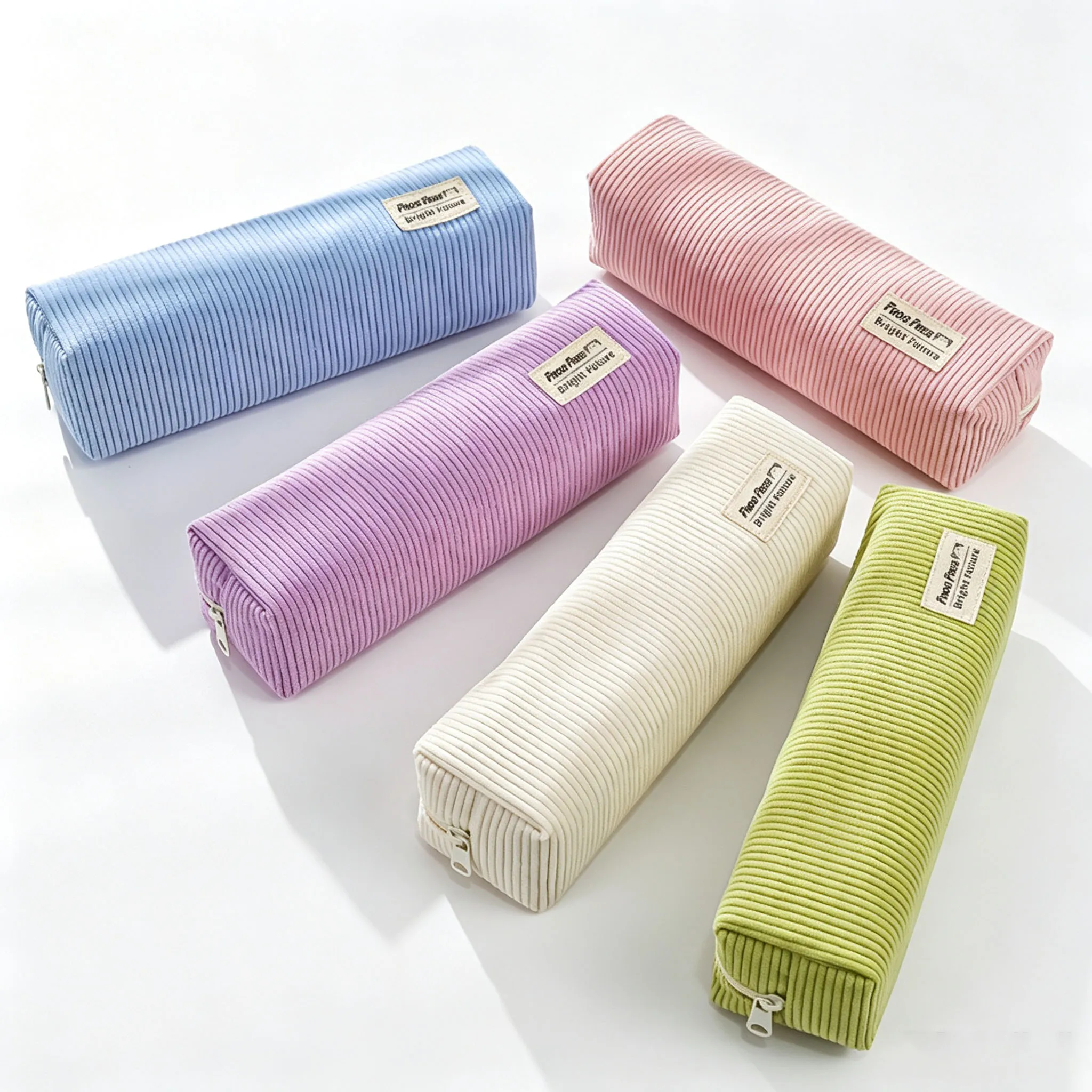 Corduroy Pencil Case Large Capacity Soft Zipper Pen Bag Cute Macaron Color Stationery Pouch for Student School Office Supplies
