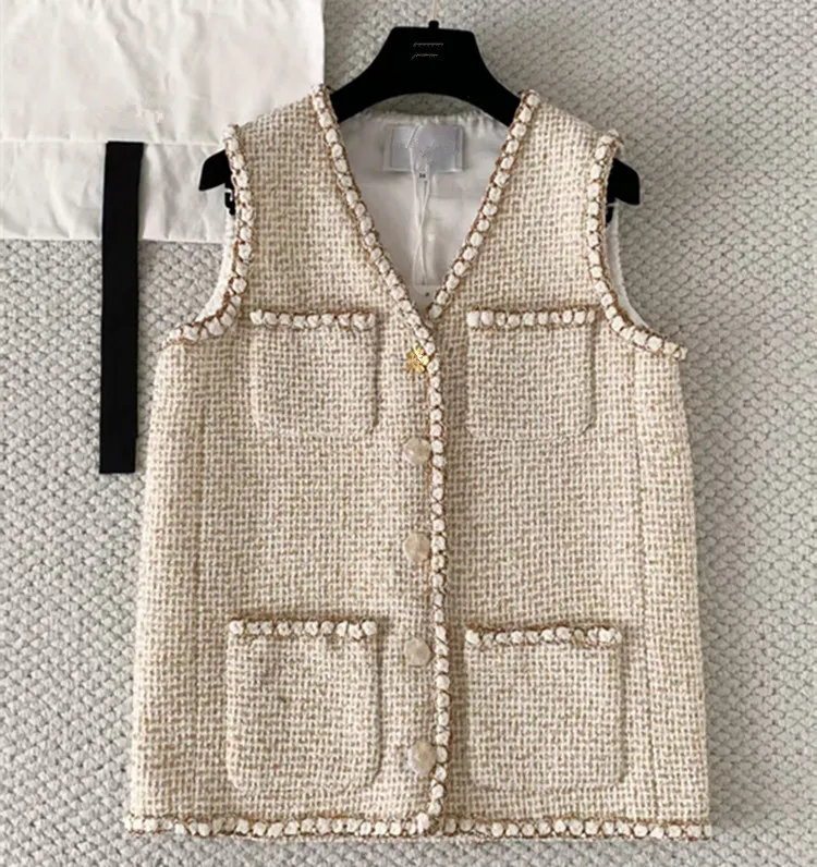 Customization European women's fashion 2026 spring new style Sleeveless V-neck single-button tweed Jacket waistcoat