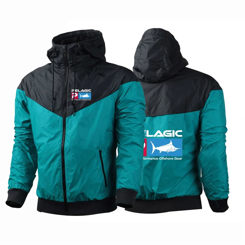 

Pelagic Fishing Logo 2024 Men New Long Sleeve Jacket Rainproof Hoodies Splice Fashion Zipper Sweatshirt Windbreaker Casual Coat