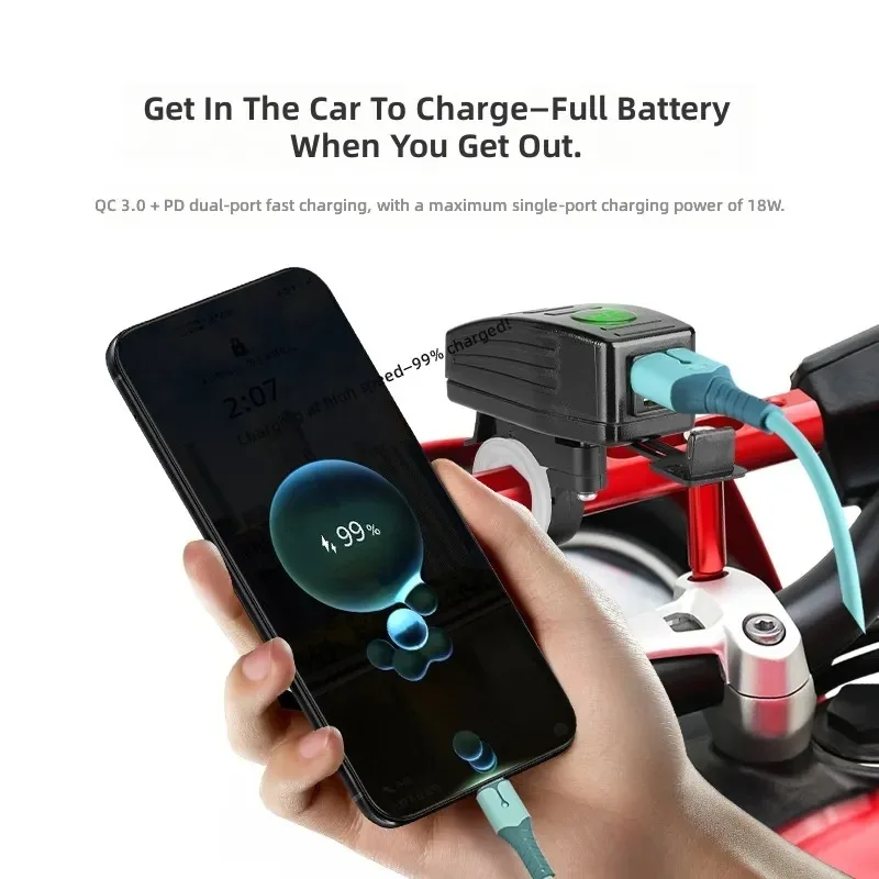 New 12V Motorcycle Mobile Phone Charger PD QC3.0 Fast Charging USB Modified Accessories