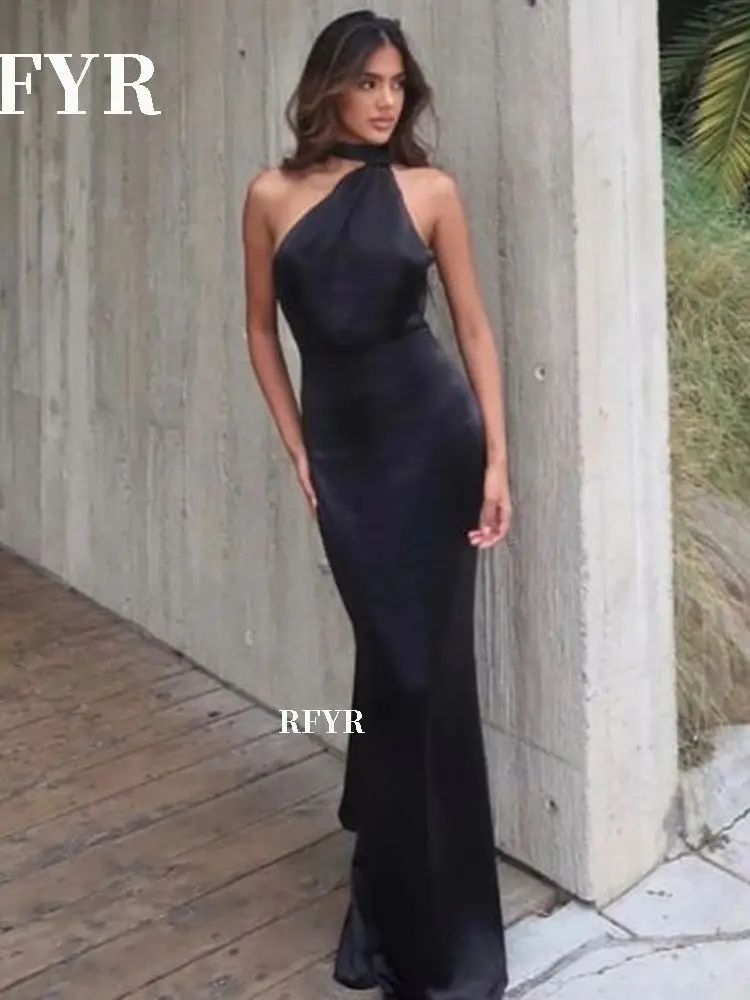 RFYR-vestido De Noche con cuello Halter, vestido De graduación De satén, vestido De fiesta Formal para mujer, Vestidos De Noche De trompeta personalizados