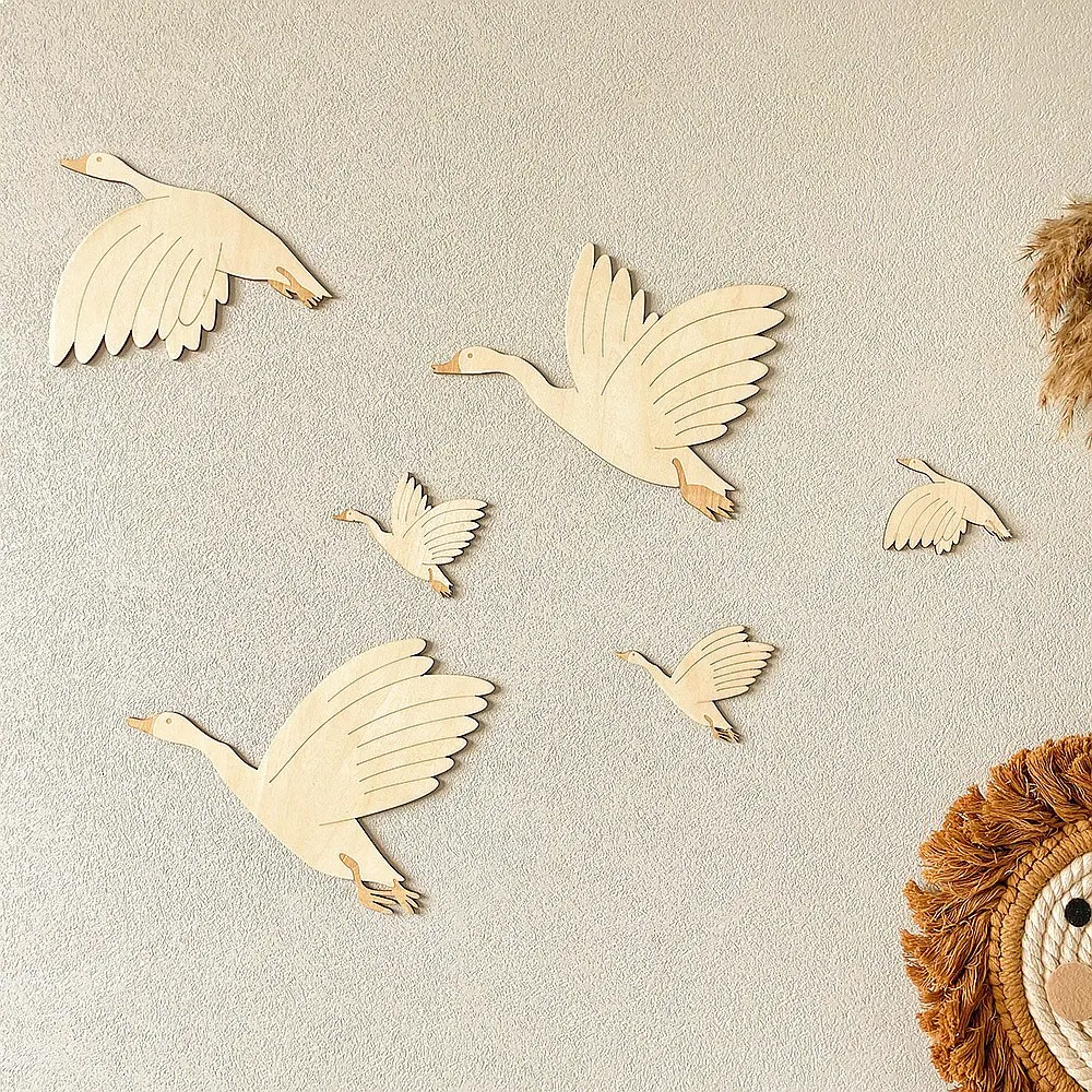Wooden Goose Wall Decoration Nordic Flying Bird Sticker Set of 6 for Kids Room Baby Photography Props