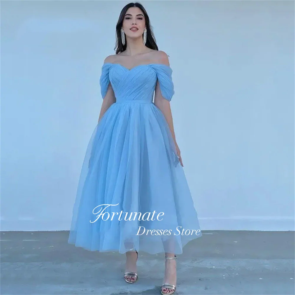 ที่กําหนดเอง Sweetheart Tulle PROM Dresses A-Line ปิดไหล่ Backless ชาความยาวการสําเร็จการศึกษาอย่างเป็นทางการ Gowns 2025