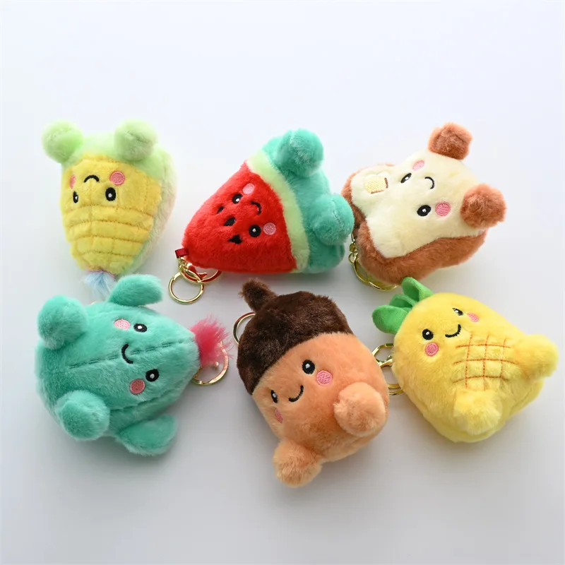 Cartoon Cute Cactus Corn Pine Nuts Watermelon Pineapple Toast Plush Doll Keychain Fruits Vegetables Backpack Charms Kids Gifts