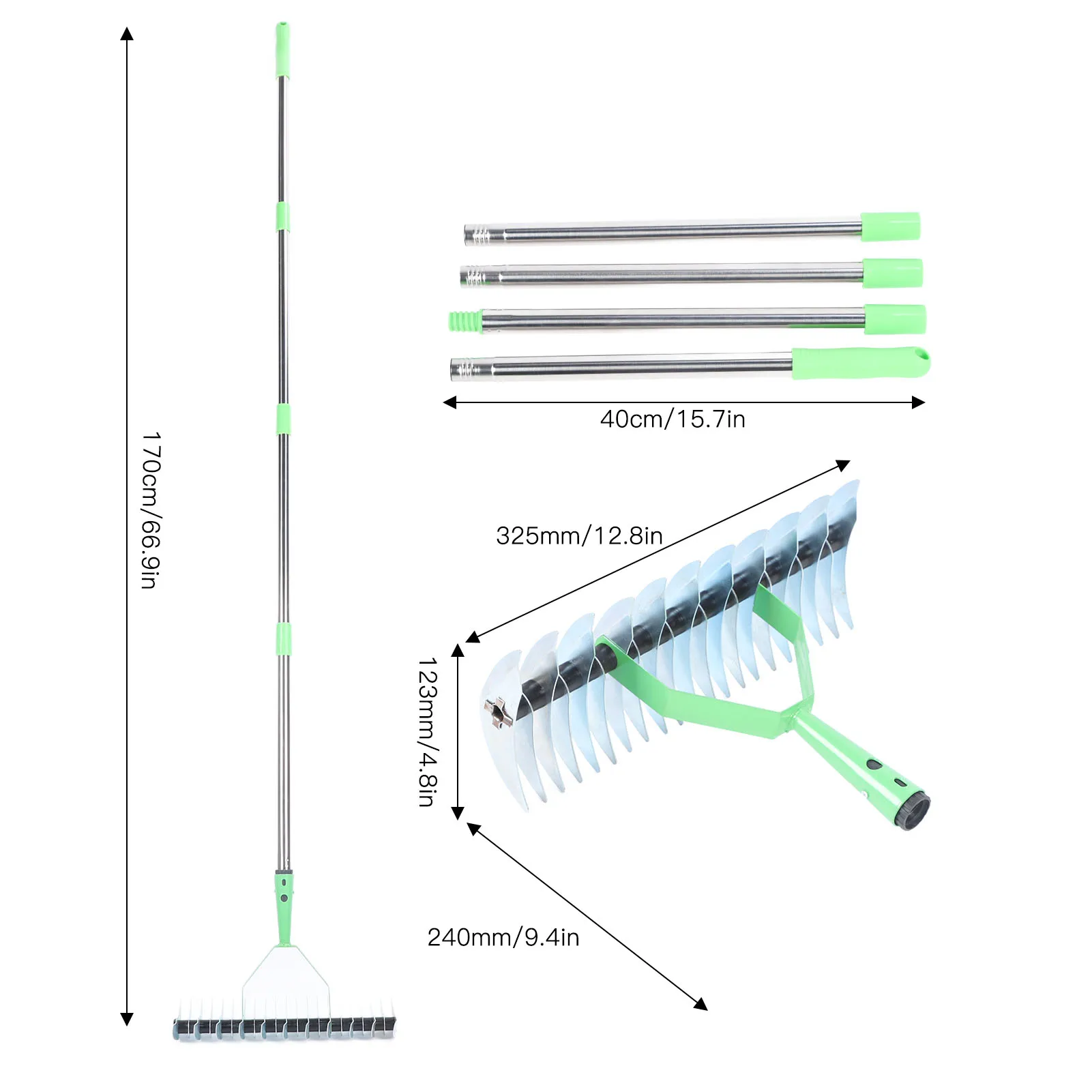 Cultivator Rake Garden Rake Thatch Rake 1.7m Alloy Steel Lawn Thatching Rake Garden Tool for Dead Grass Cleaning Soil Loosening