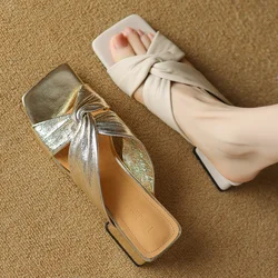 Plus size 34-41 women's sheepskin cross strap sweet bowtie slip-on flats sandals elegant ladies high quality soft comfort shoes
