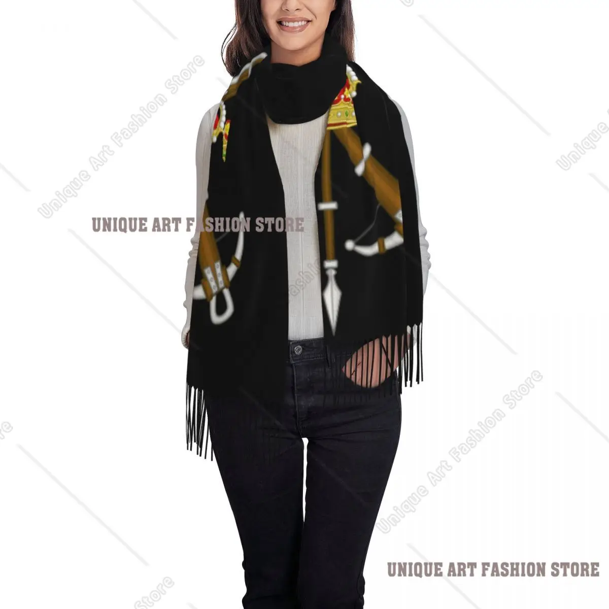 Custom Ladies Long Spanish Legion Scarves Women Winter Fall Soft Warm Tassel Shawl Wrap Spain Army Military Scarf