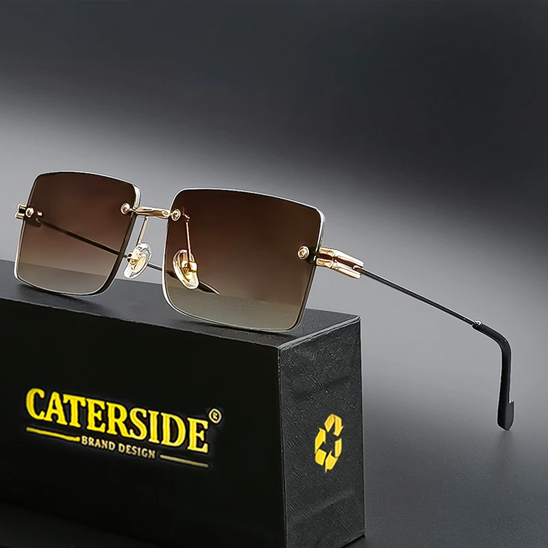 Caterside Borderless Rectangular Sunglasses for Men Gradient Fashion Punk Small Sun Glasses Women Travel Party Beach Eyewear