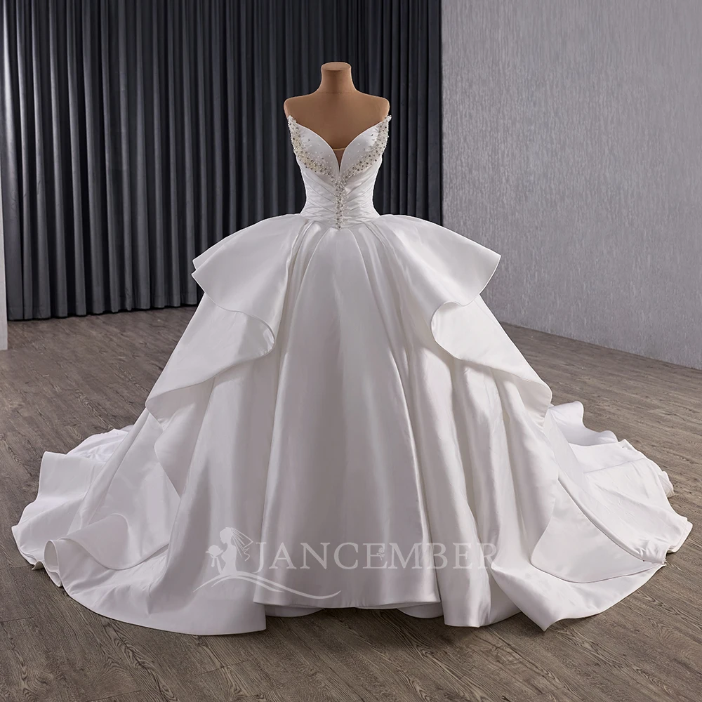 Lace Embroidery Wedding Dress With Big Train Strapless Sleeveless Wedding Gown Vintage Bridal Gown Customized vestidos de novia
