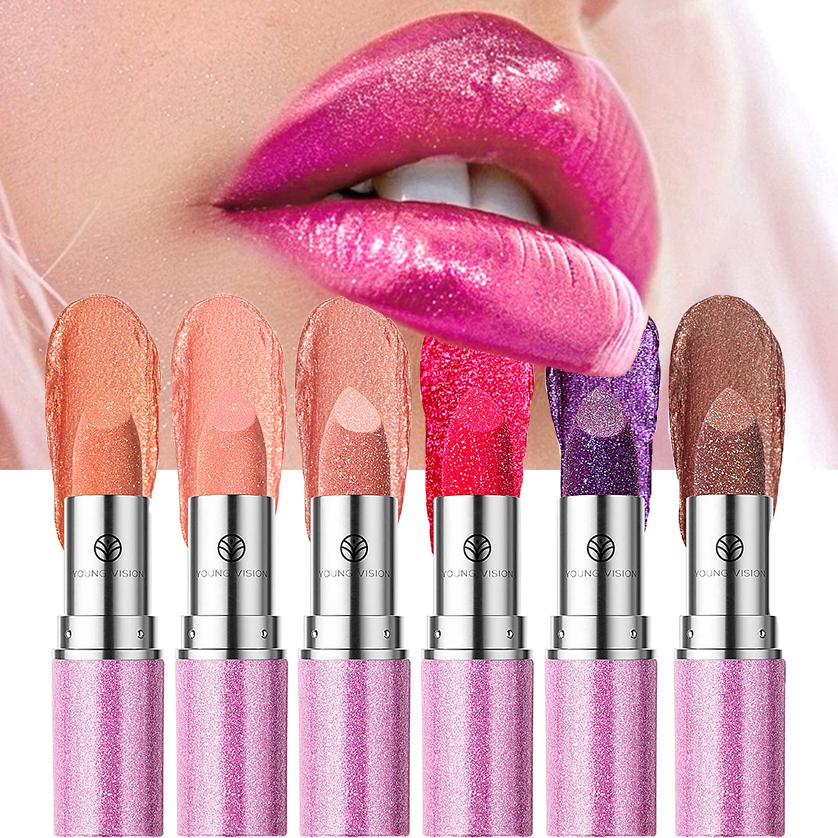 6 ألوان أحمر شفاه لامع ناعم، أحمر شفاه لؤلؤي متعدد الأغراض للوجه