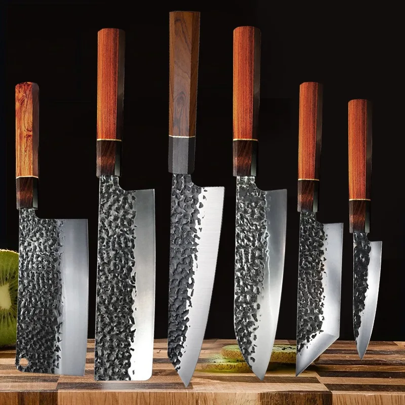 1-6pcs 9Cr18 Japanese Chef Knife Kitchen Knives Set Hand-forged Sashimi Knife Salmon Slicing Knife Santoku Knives Fish Knives