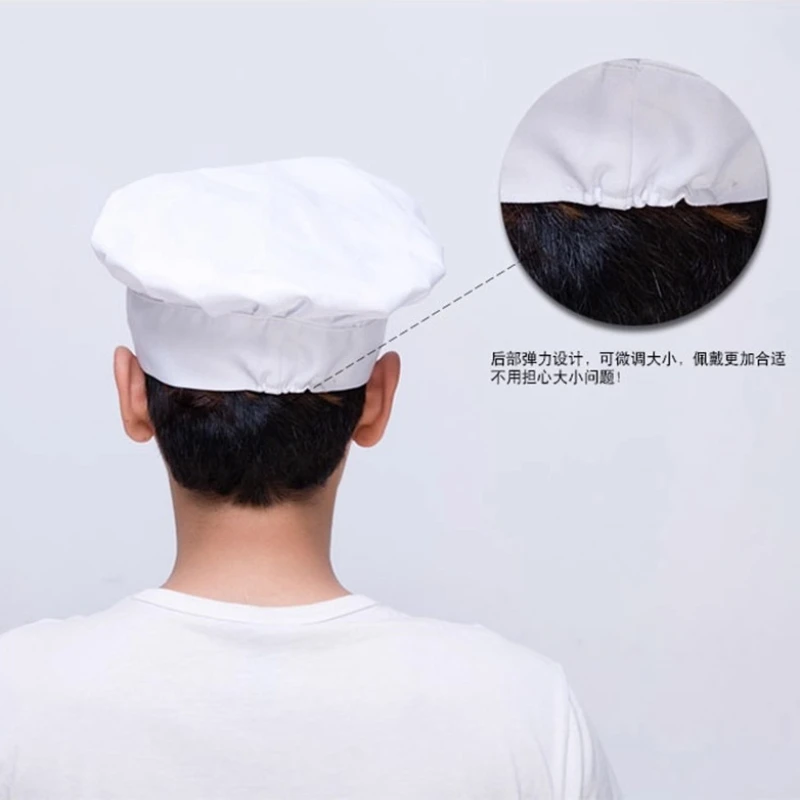 Adjustable Cotton Chef Mushroom Hat Classic Kitchen Cooking Cap with Elastic Band Chef's Hat for Women Men Daily Working Cap