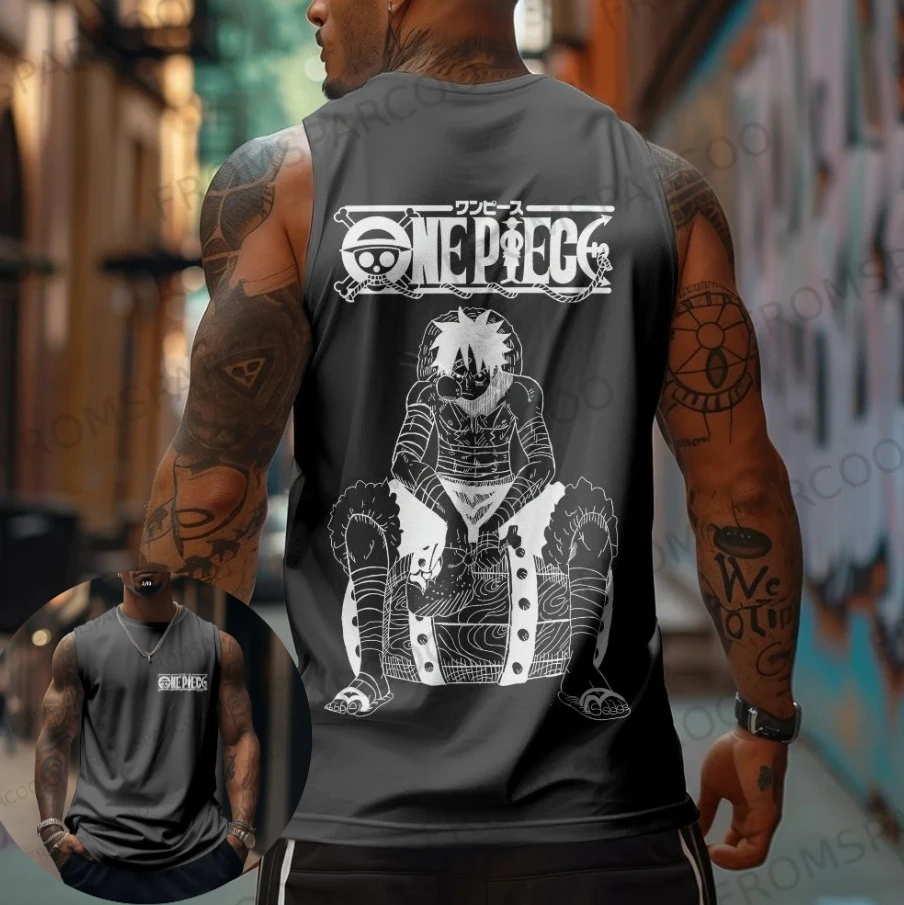 Einteilige ärmellose Herrenweste, Retro-Anime-Straßenkleidung, Fitnessstudio-Weste, T-Shirt-Dekoration, tägliche urbane Kleidung