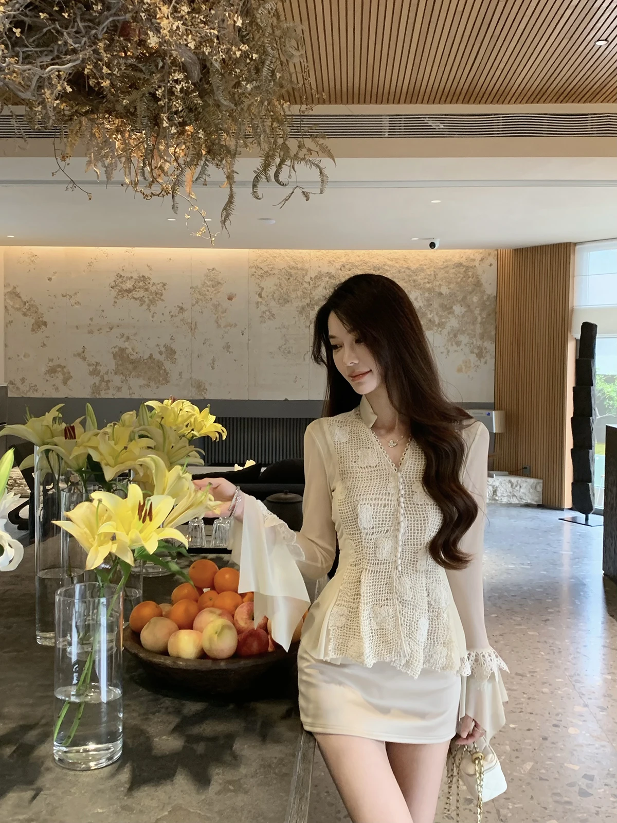 

Ele Waist-Cinching Long Sve Lace irt Slimming Faion Spring Collection Berlin Love S by JustQin Ladies' irt