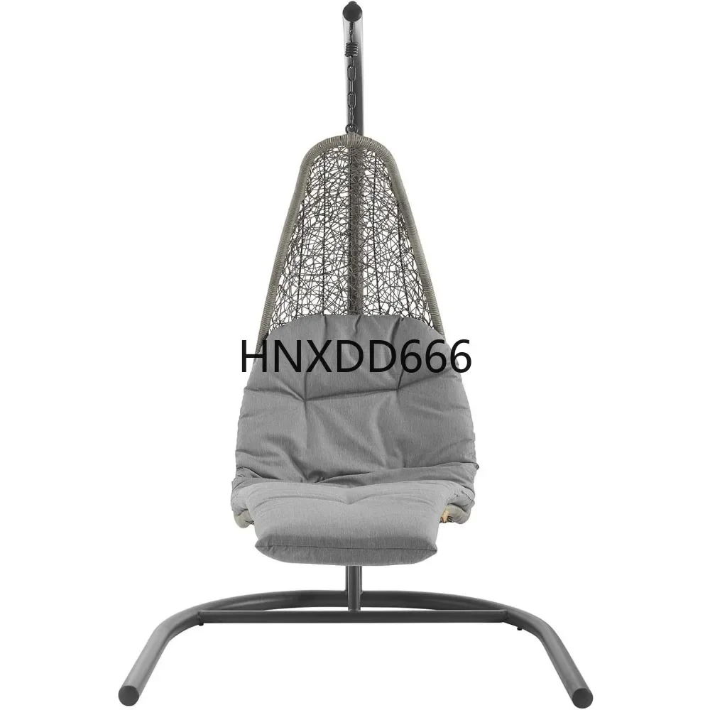 Landscape Wicker Rattan Outdoor Patio Porch Chaise Lounge Hanging Swing Chair Set with Stand in Light Gray Gray
