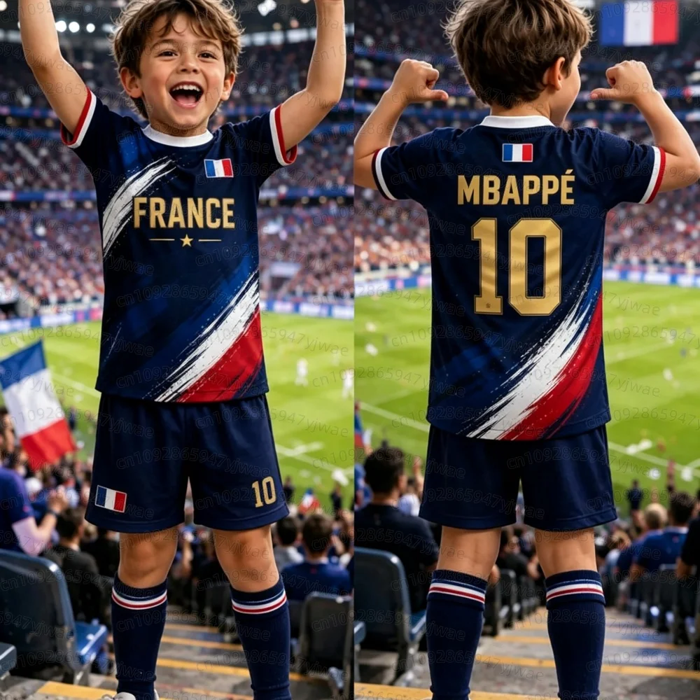 Completo Set Maglia e Pantaloncini da Calcio 2026 Speciale Mbappé 10 per Donna, Uomo e Bambino - Stile Harajuku per Tifosi della Francia - Tuta Sporti