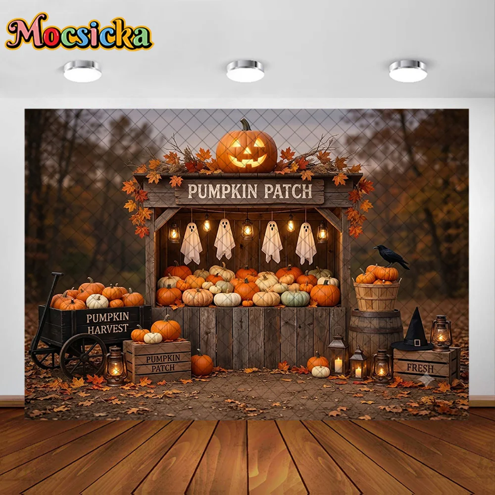 Mocsicka Photography Backdrop Pumpkin Patch Fall Harvest Decoration Autumn Kids Halloween Party Portrait Photo Studio Props