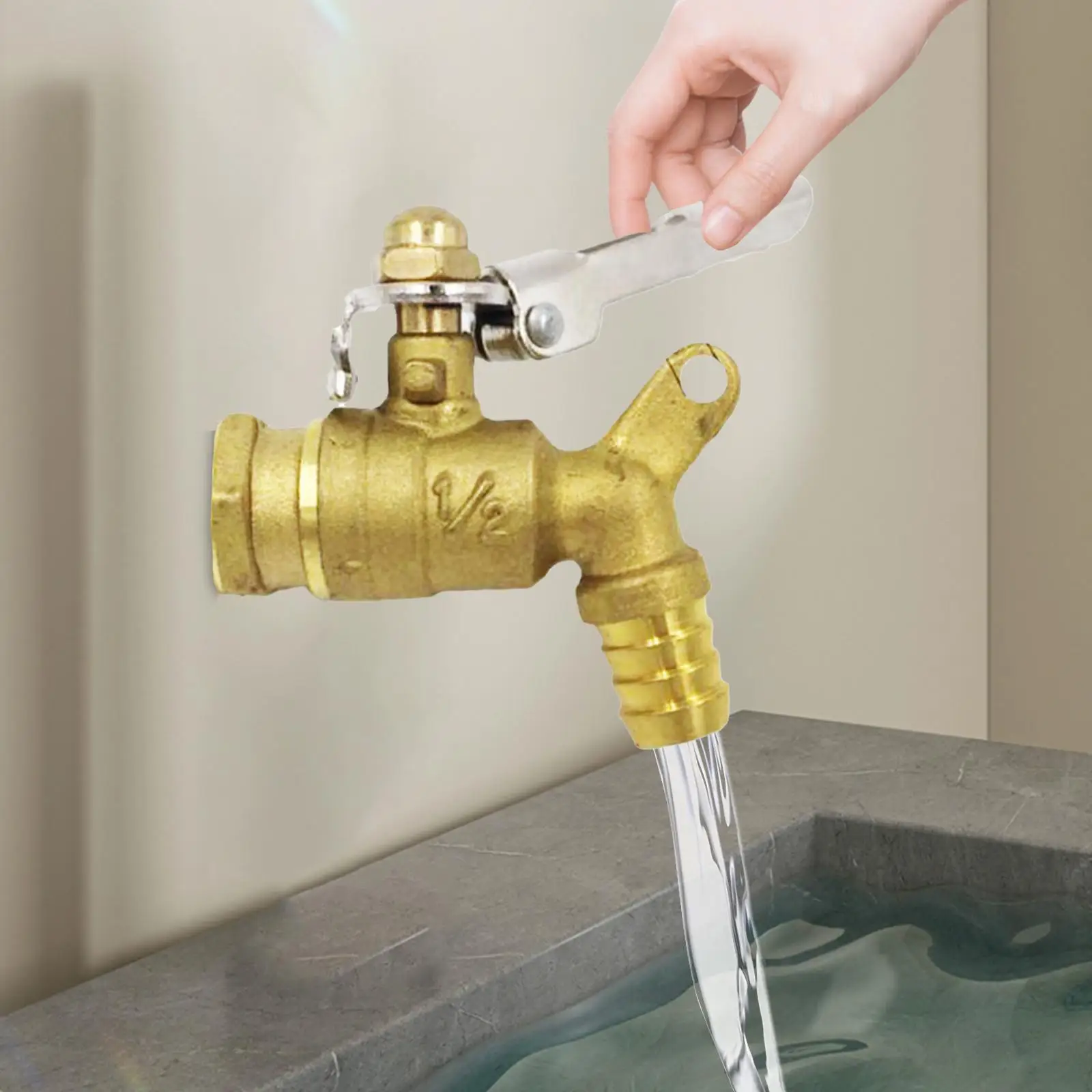 

1/2" Lockable Brass Faucet Replacement Dn15 Sturdy Easy to Install Water Faucet Water Tap for Outside Workshop Car Washing