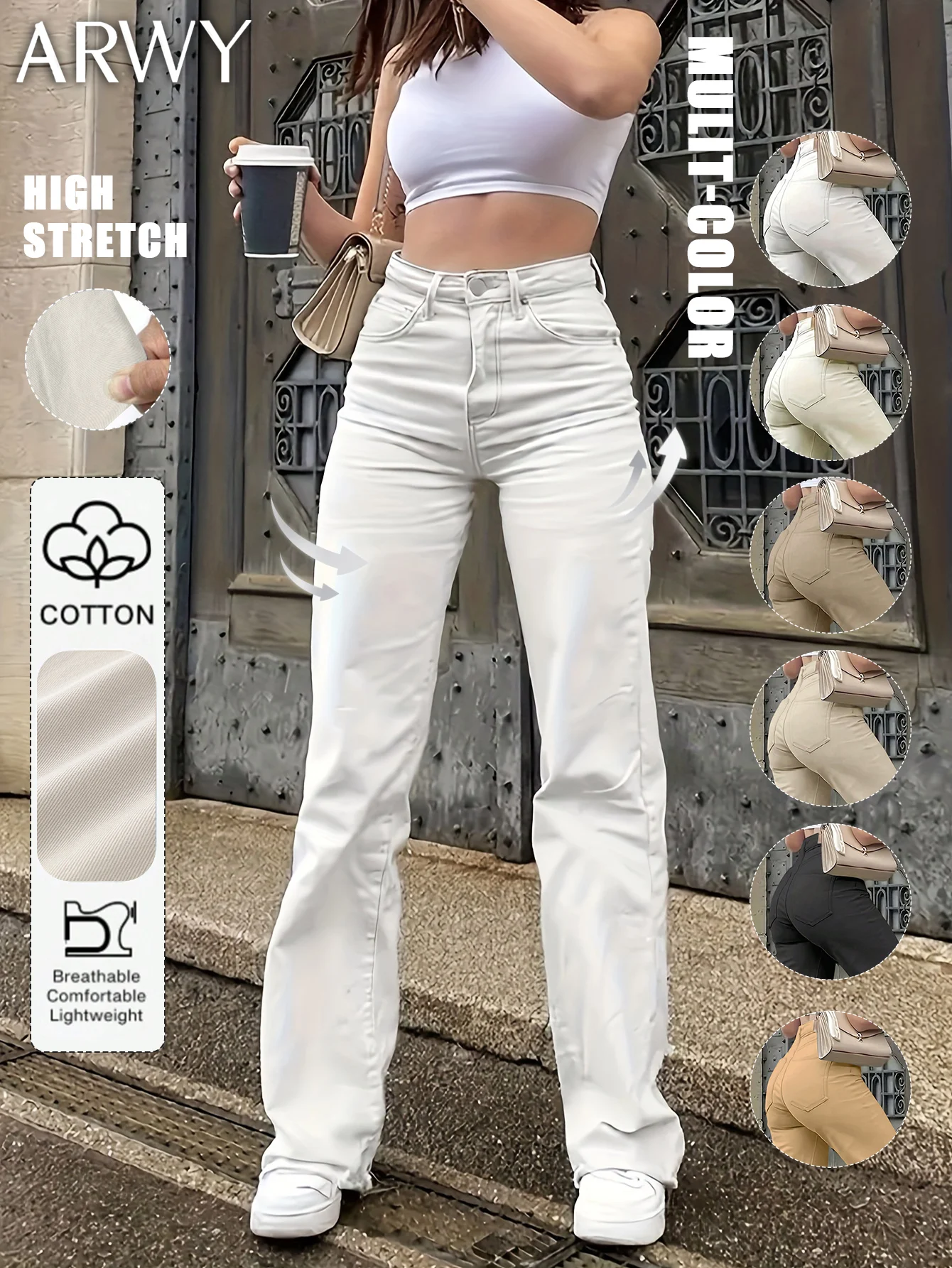 Damen Einfarbige Schlichte Elegante Schmale Gerade Hosen Damen Lässige Weiße Gerade Jeans