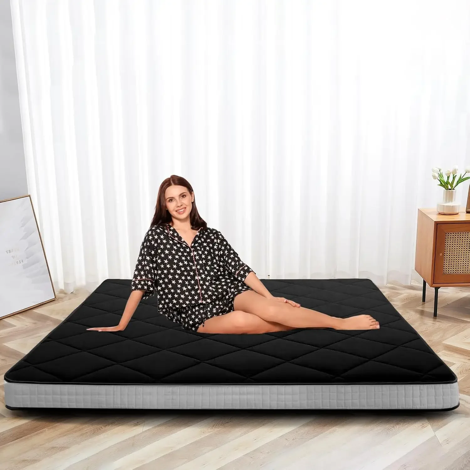 Japanese Floor Futon Mattress, Thicken Roll up Sleeping Tatami Mat Floor Bed, Foldable & Portable Camping Mattress