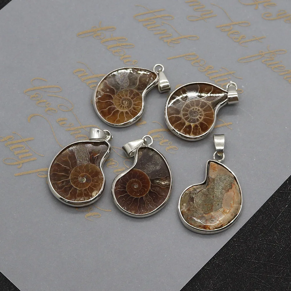 Natural Stone Shell Ammonites Snails Pendants Natural Stone Fashion Jewelry DIY Necklace Accessory Geometric Snail Shells Charms