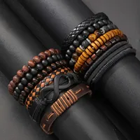 Ensemble de bracelets en Faux cuir tissé Vintage, 12 pièces, œil de tigre et perles de pierre de lune, pour accessoires de mode de fête décontractés (boîte non incluse) 2