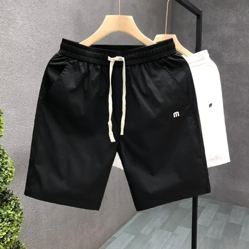 

Summer New Men's Elastic Waist Casual Pants Versatile Pentagram Pants Ice Silk Shorts Thin Straight Leg Shorts Quick Drying Mid