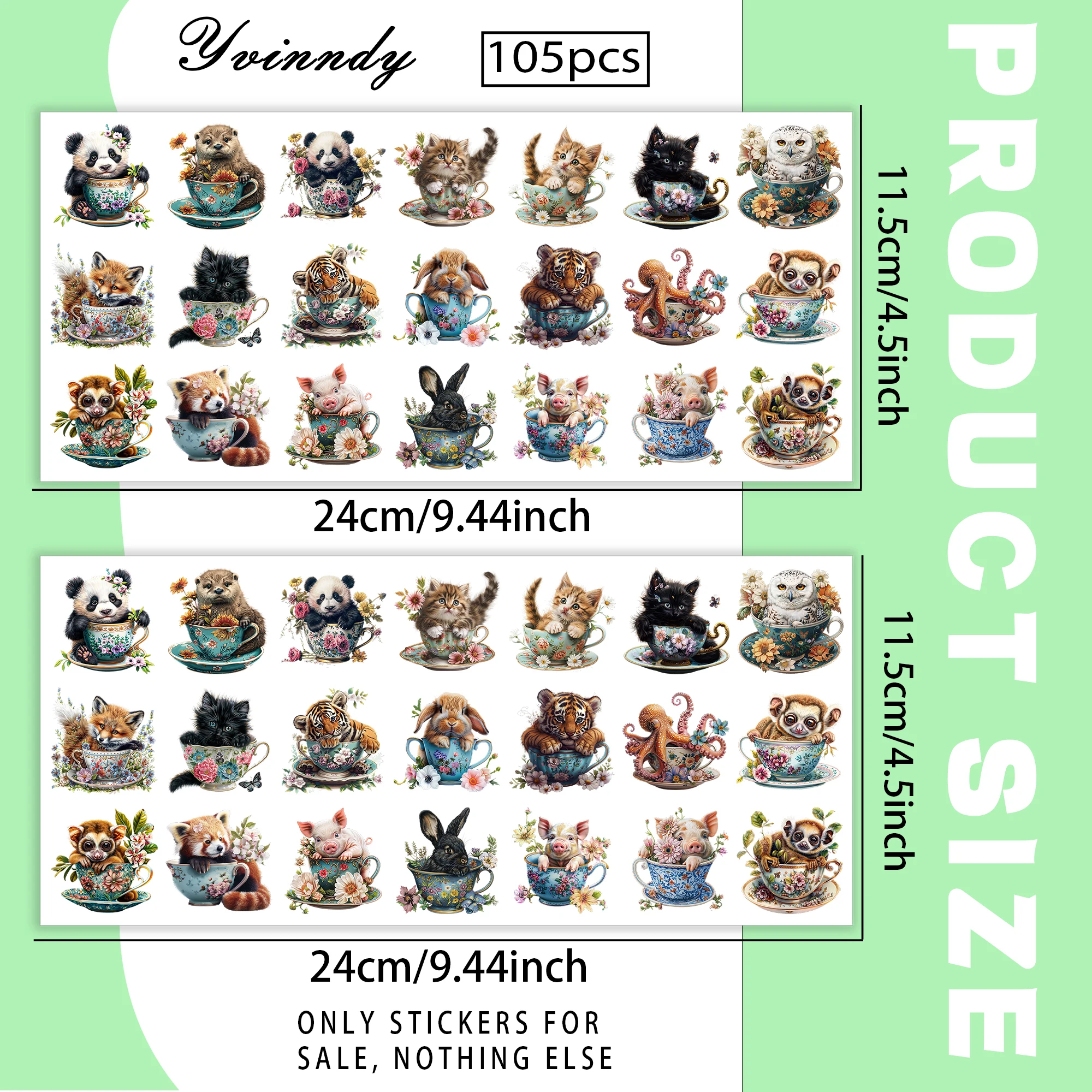 105Pcs/Set Small Animals in a Teacup Keychain Transfer Paper UV DTF Transfer Paper Durable High-viscosity Transfer Paper