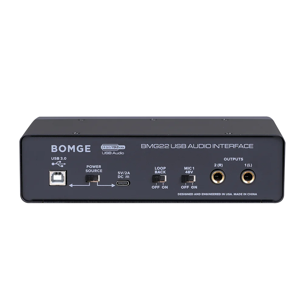 بطاقة صوت بومجي ميكسر ، 24 بت ، 192 كيلو هرتز ، واجهة صوت USB ، 48 فولت طاقة فانتوم ، حافظة معدنية للجيتار ، المطربين ، البودكاستر