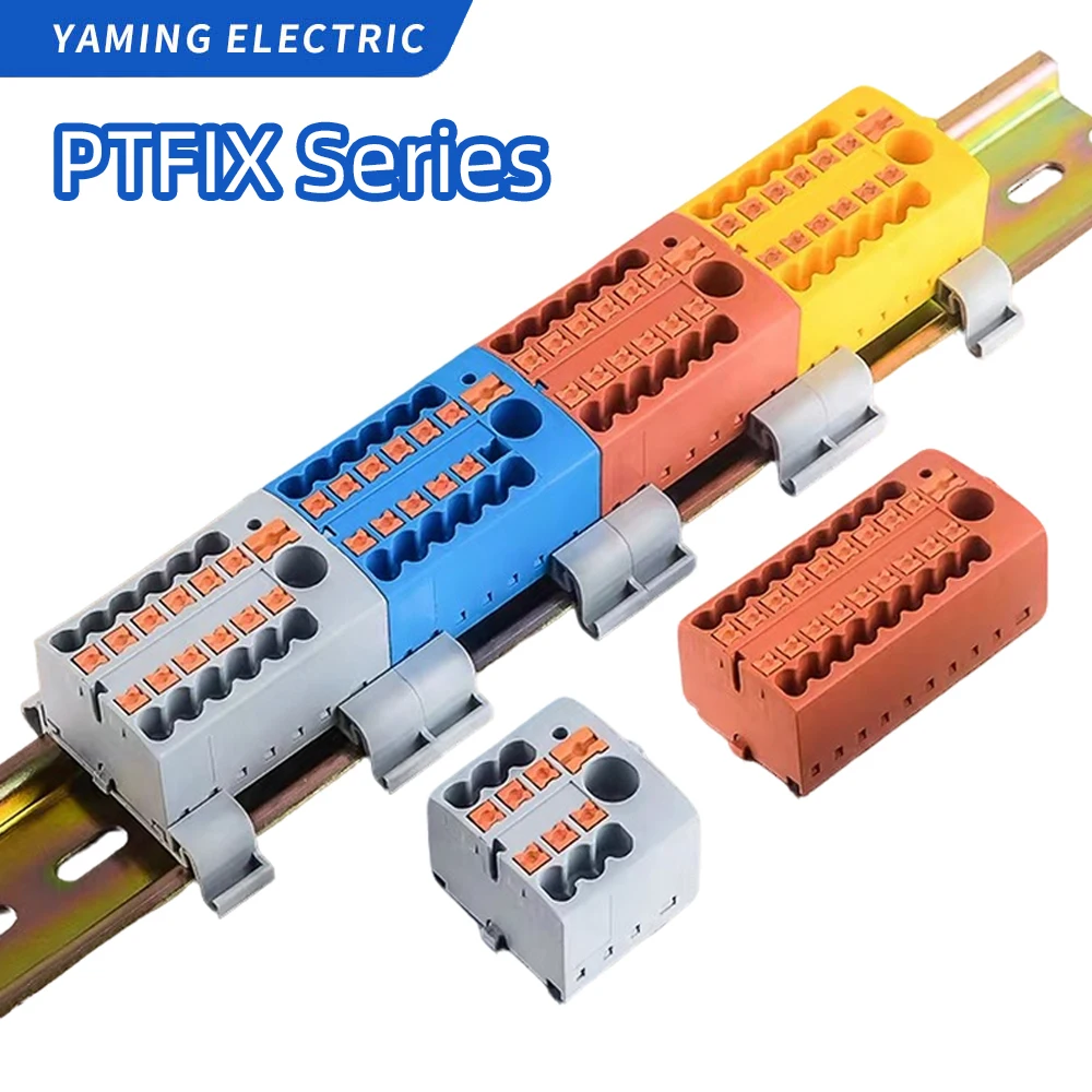 PTFIX KV225 DIN‑Rail Mount Push‑in Distribution Terminal Block, 1‑In Multi‑Out Electrical Parallel Junction Cable Splitter