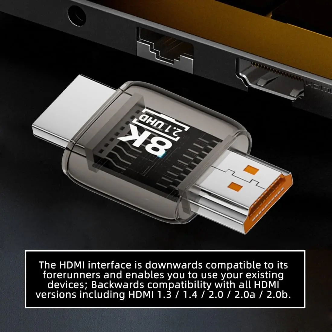 1PCS/2PCS HDMI Male to HDMI 2.1 Male UHD Extension Adapter Extender Transparent Black with Smart LED Light Support 8K 60hz HDTV