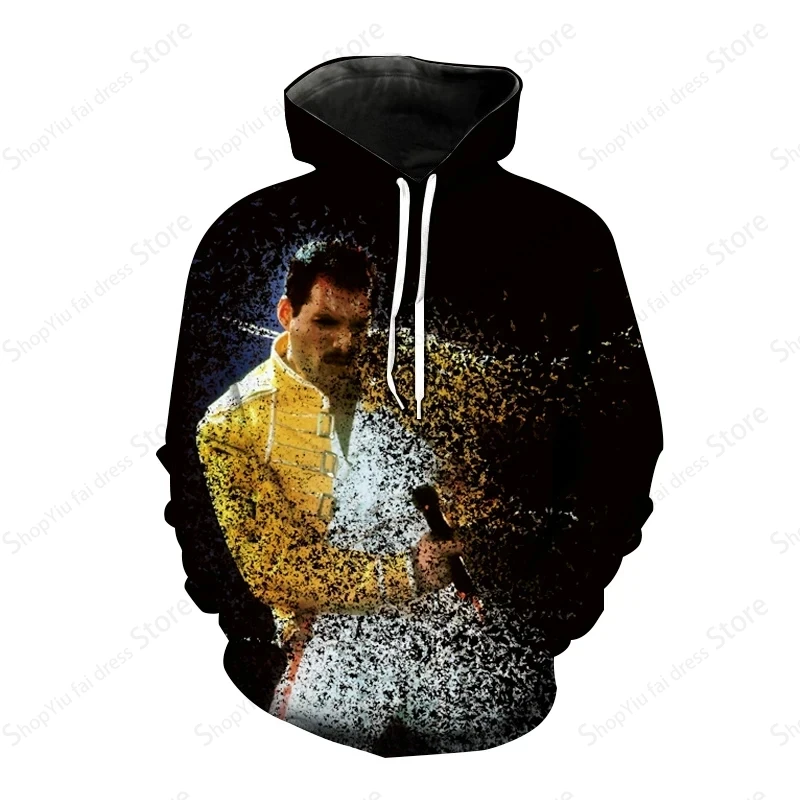 เสื้อมีฮู้ดพิมพ์ลายวงร็อคควีน3D ควีนส์แฟชั่นสำหรับผู้หญิงมีฮู้ดโอเวอร์ไซส์สำหรับผู้ชายเสื้อสเวตเชิ้ตแรปเปอร์ลายวงร็อคเสื้อโค้ทเด็กผู้ชาย