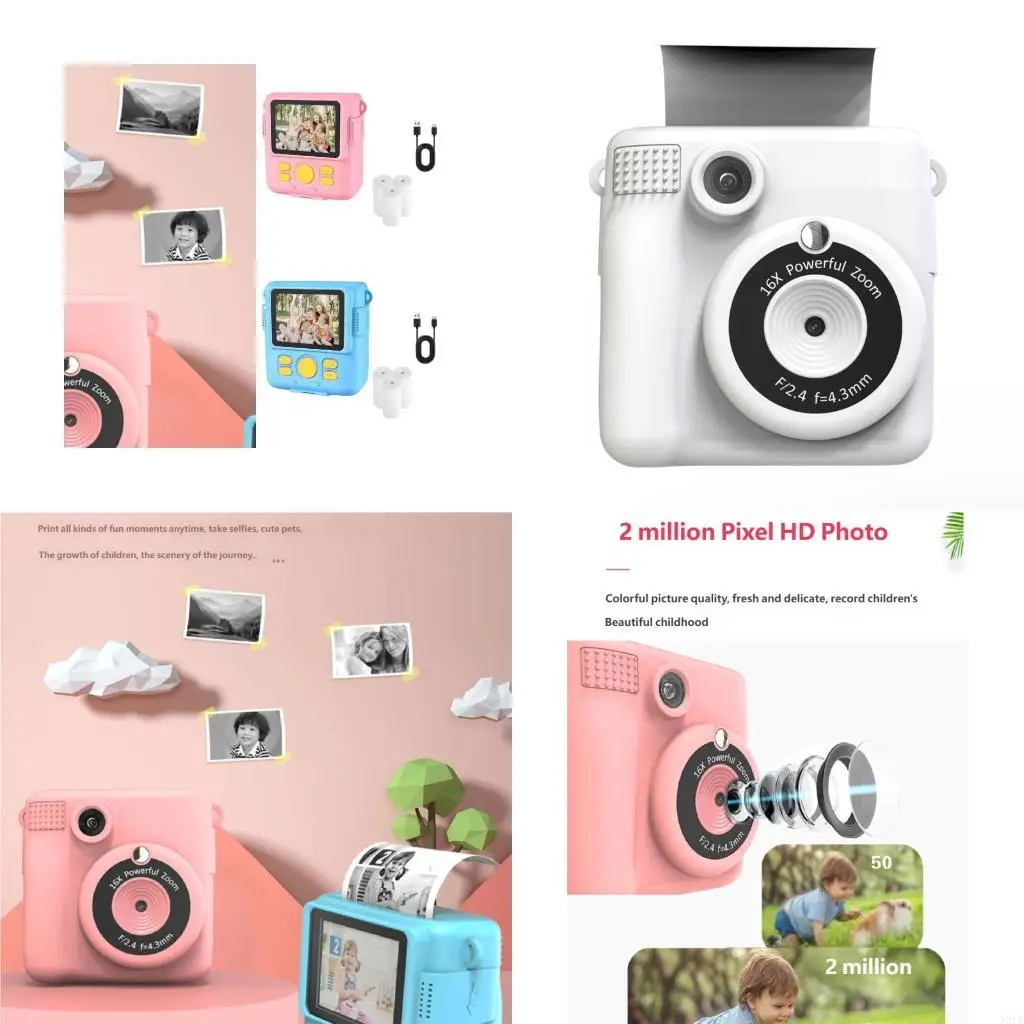 Interactive Kids Photography Camera Toy With Instantly Printing Design Digital Video Camera for Toddler Travel Outdoor Fun A2UB