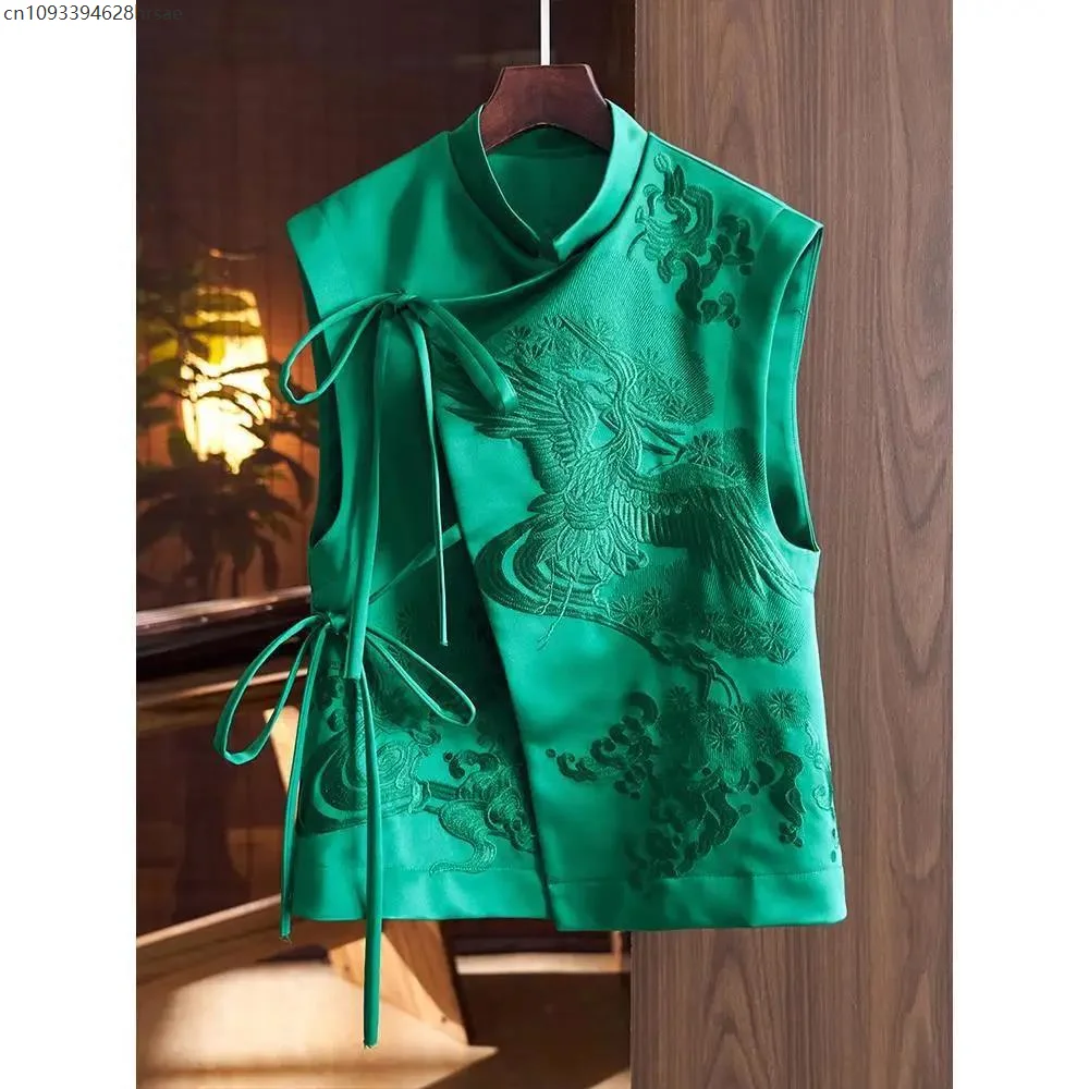 

Top Women Chinese Style Tang Clothes Embroidery Phoenix Flower Qipao Lady Vest Vintage Clothing Casual Carnival Dress Up Party