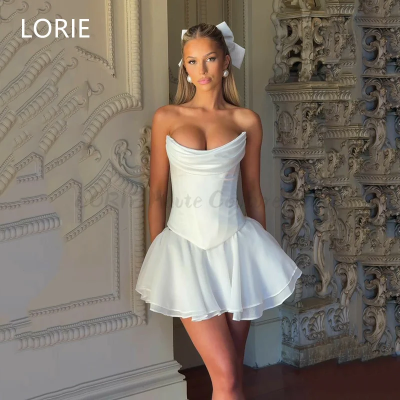 LORIE Satin Mini Wedding Dress A-line Sexy Bride Dress Sleeveless Backless Wedding Party Gowns Customized 2025