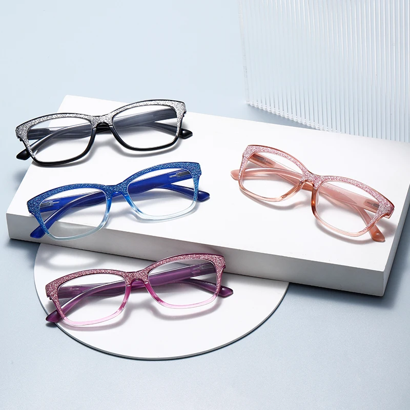 4 PCS Quatro pares de óculos de leitura elegantes e confortáveis, luz anti-azul, adequados para homens e mulheres de todas as idades