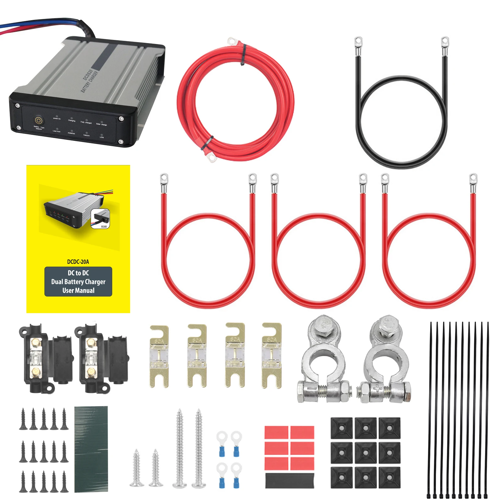 

7MTR 12V DC To DC двойное зарядное устройство наборы Встроенный солнечный MPPT чувствительный напряжение готовый провод для фургона кемпера