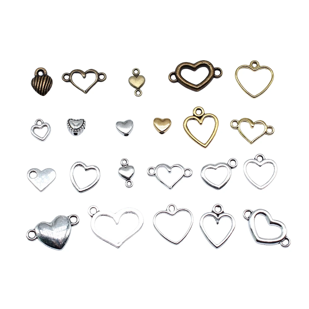 40pcs Small Cute Heart Charms Heart Connector For Jewelry Making Tibetan Vintage Antique Jewelry Making DIY Handmade Craft