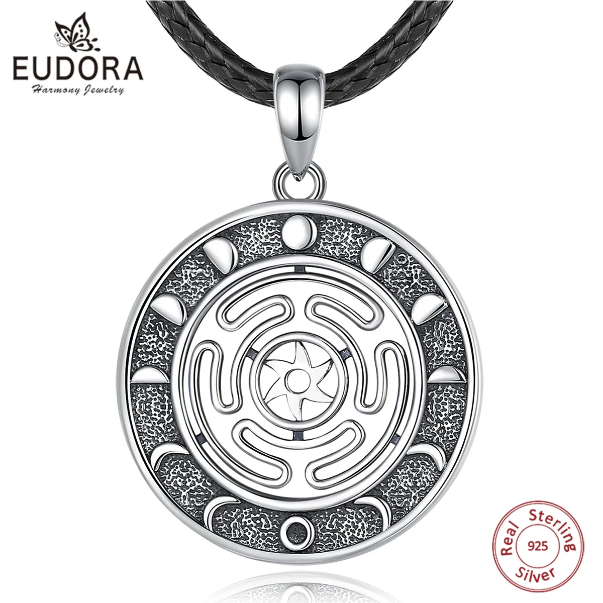 

Eudora 925 Sterling Silver Hekate Wheel Necklace Vintage Moon Phases Triple Goddess Amulet Pendant Witchcraft Jewelry Party Gift