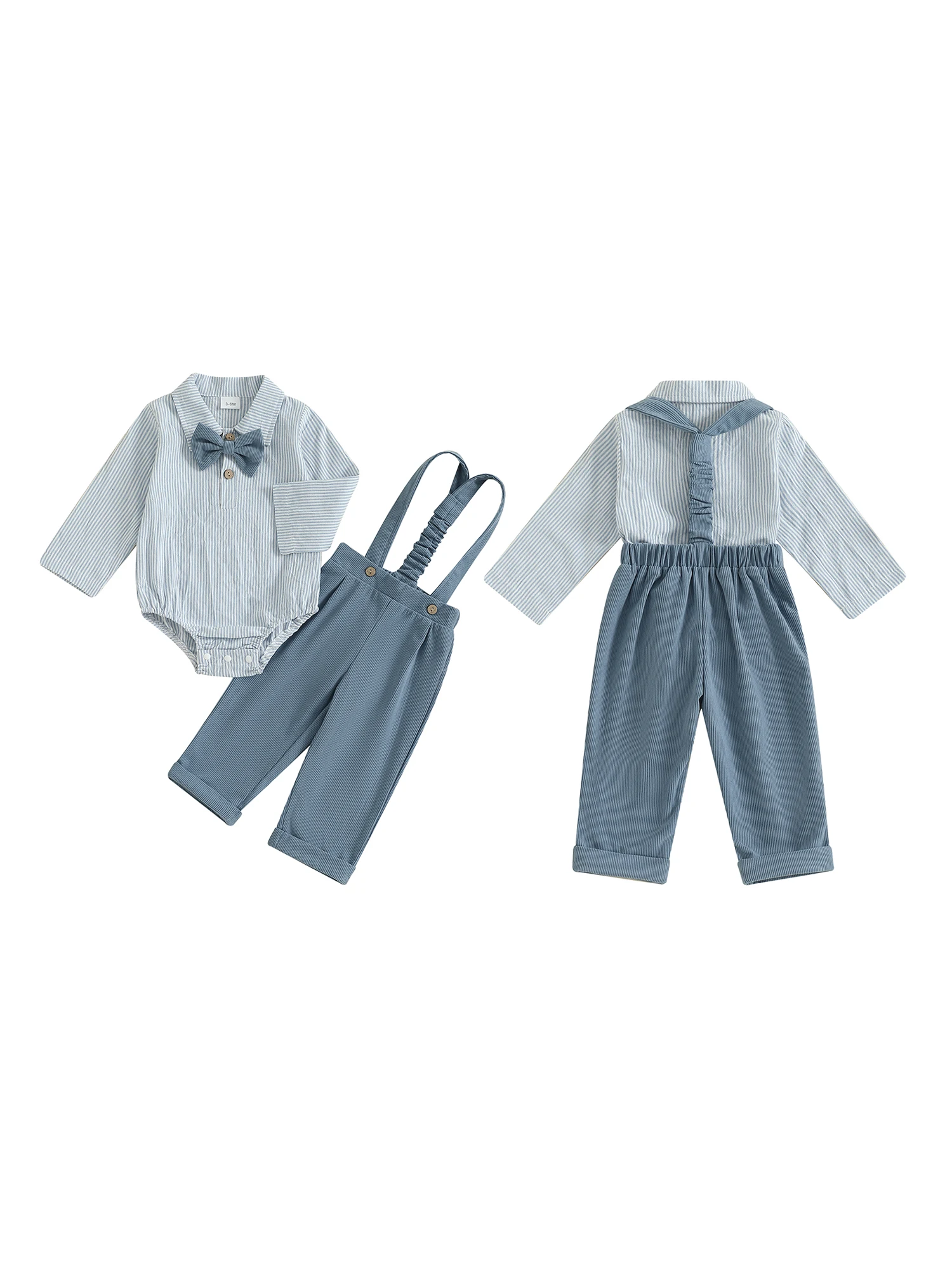 

Toddler Boys 2-Piece Clothing Set with Long Sleeve Striped Romper and Suspender Pants - Stylish Outfit for Baby Boys