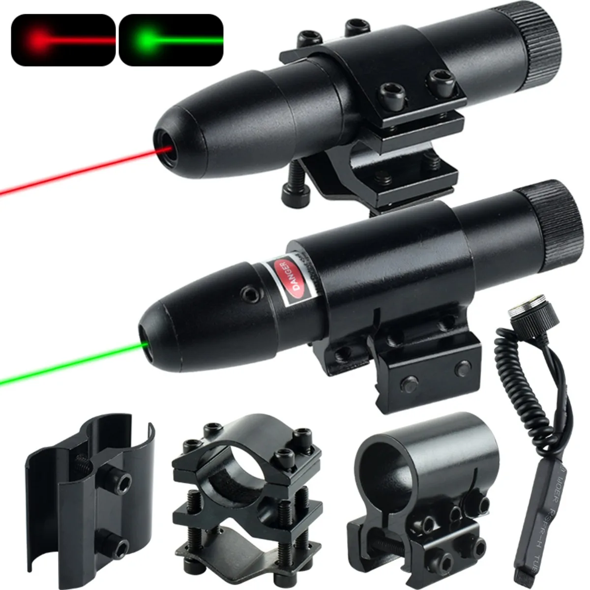 Tactical Red Green Dot Laser Sight Scope Airsoft Laser Pointer Universal for Picatinny Rail Mount with Clamp Mount