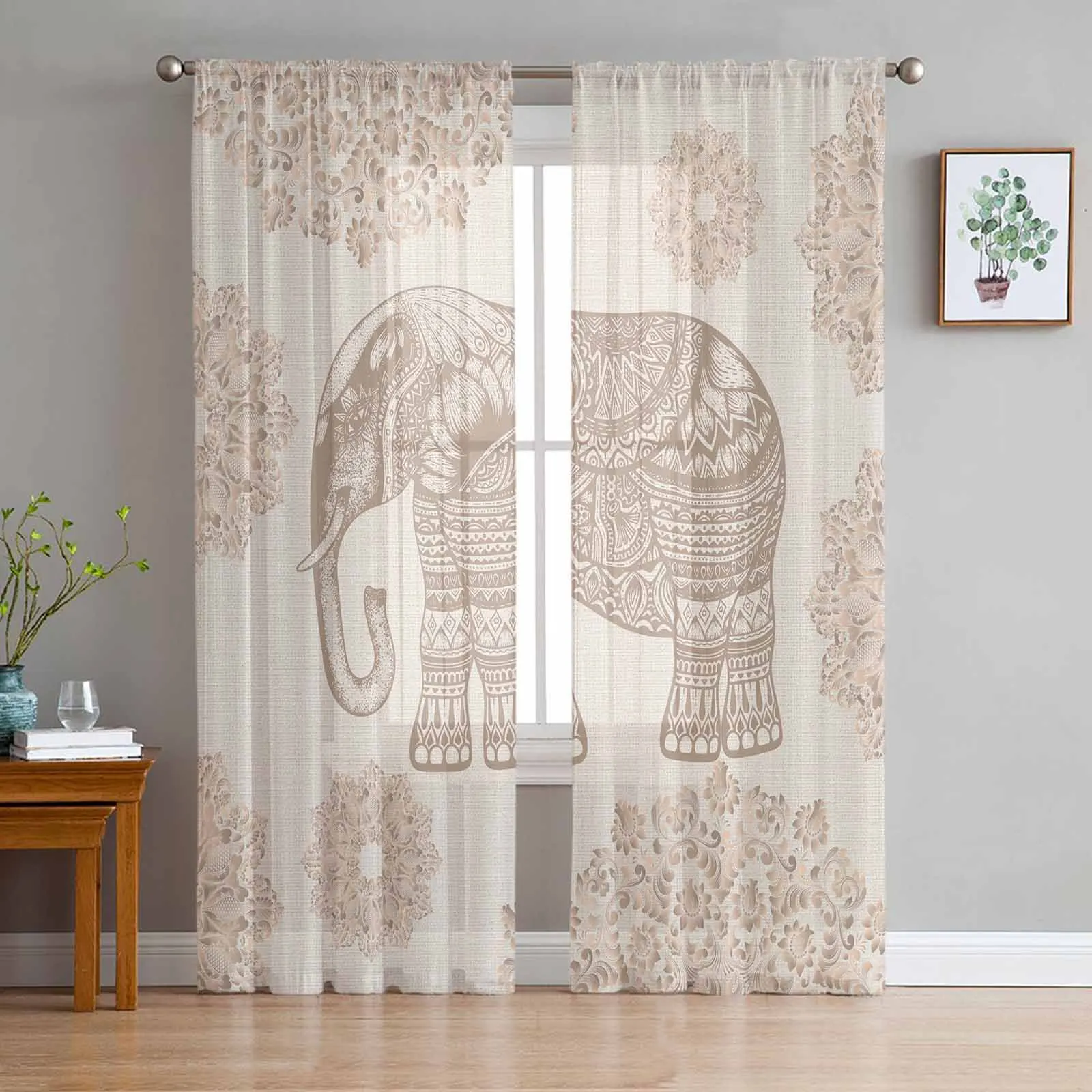 

Bohemian Animal Elephant Pattern Sheer Curtains for Living Room Bedroom Window Treatment Kitchen Chiffon Curtain