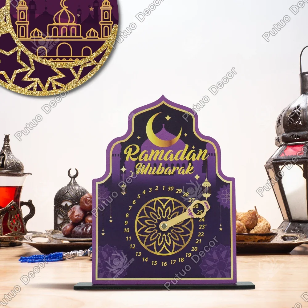 

Putuo Decor 1pc Ramadan Mubarak Calendar Wooden Sign Table Decor, Desktop Decor for Home Living Room Dinner Room,Ramadan Gifts