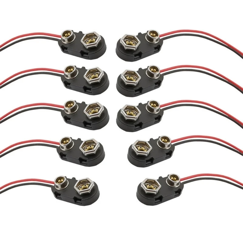 10 Pcs 9V Battery Connector Clip with Wires Harness Holder I-Type Plastic Housing Pigtail for 9volt Terminals Dropship