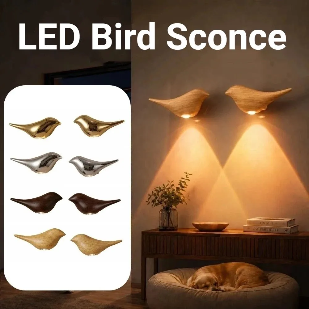 Warm Glow LED Bird Sconce Dimmable Touch Switch Bird Shaped Decorative Lamp Cordless Install Waterproof Rechargeable Night Light